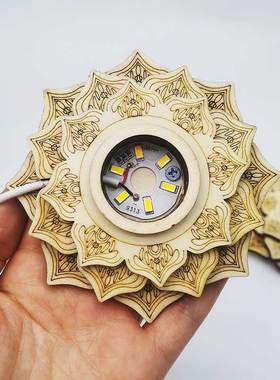 木质水晶球灯座五叶草莲花七星盘底座USB插电台灯LED展示灯小夜灯