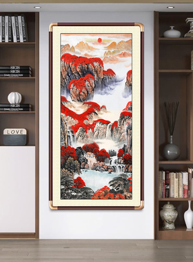 鸿运当头国画山水风景画入户玄关字画挂画客厅过道背景墙装饰画