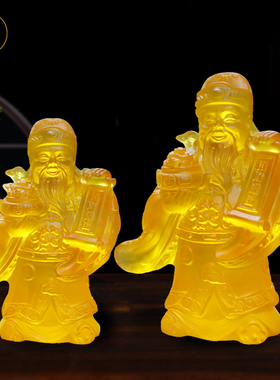 精品水琉璃贴金财神爷佛像家用客厅书房装饰招财进宝文财神车摆件