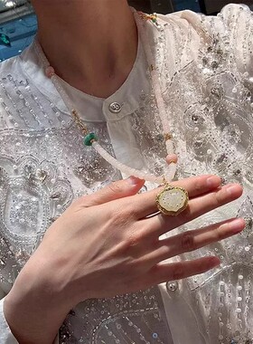 新中式藕粉和田玉老型珠珠项链