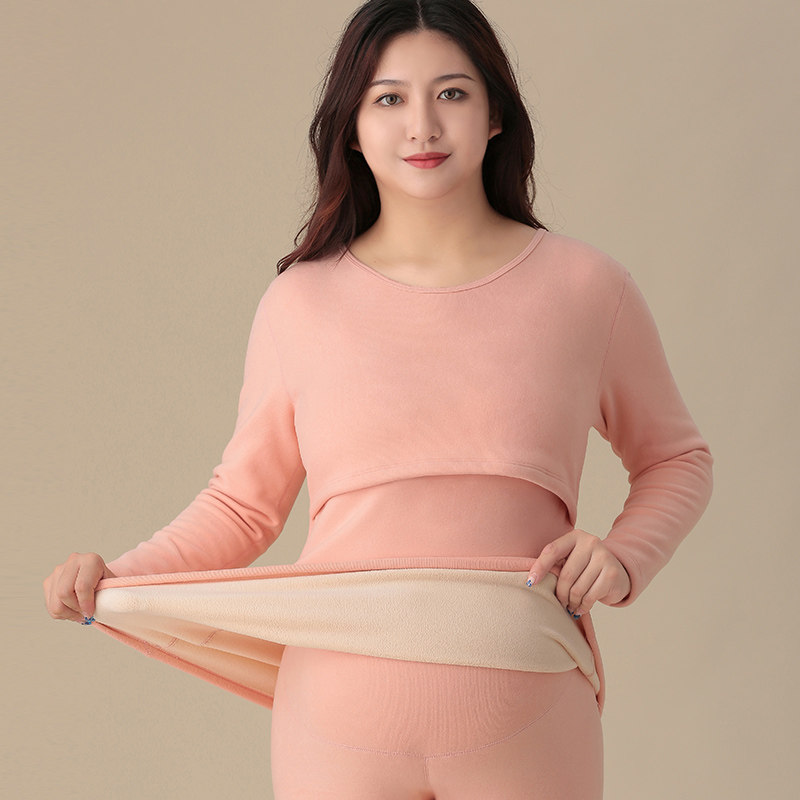 孕妇加绒加厚保h暖内衣秋衣秋裤套装德绒加大码200斤产后哺乳上衣,淘宝优惠券,粉丝福利购,淘宝优惠卷