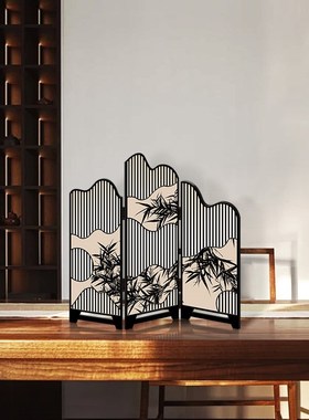 中国风电视柜装饰摆件斗柜玄x关柜餐边柜小屏风墨竹图客厅桌面摆