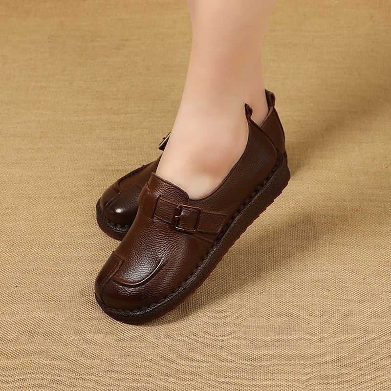 手工真皮单鞋女超软圆头平底全牛皮25年春季牛筋软底舒.适妈妈皮,淘宝优惠券,粉丝福利购,淘宝优惠卷