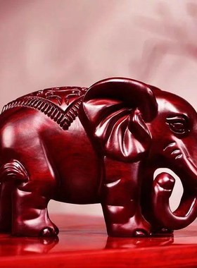 绿色木雕大象摆件实木质雕刻一对象红木家居玄关办V公室装饰工艺