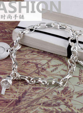 正品银手链男女情侣饰品999纯银个性圈圈手链 学生配饰韩版带吊坠
