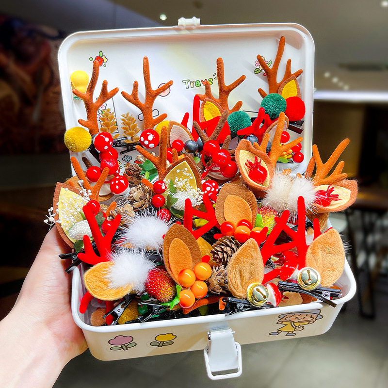 圣诞节头饰儿童发夹冬鹿角毛绒可爱拍照表演派对发卡一字夹 - 图1