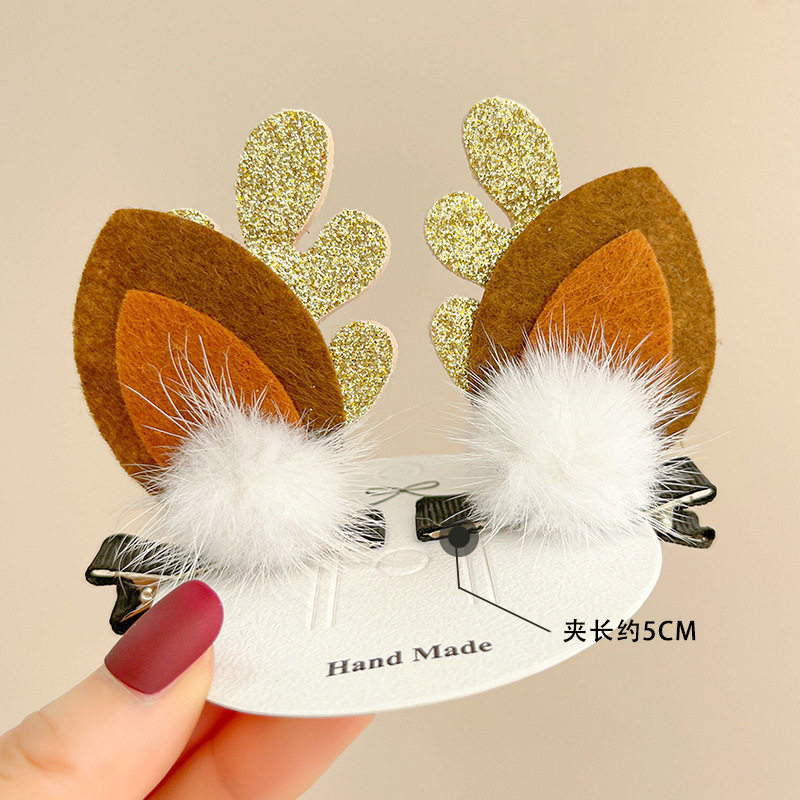 圣诞节头饰儿童发夹冬鹿角毛绒可爱拍照表演派对发卡一字夹 - 图2
