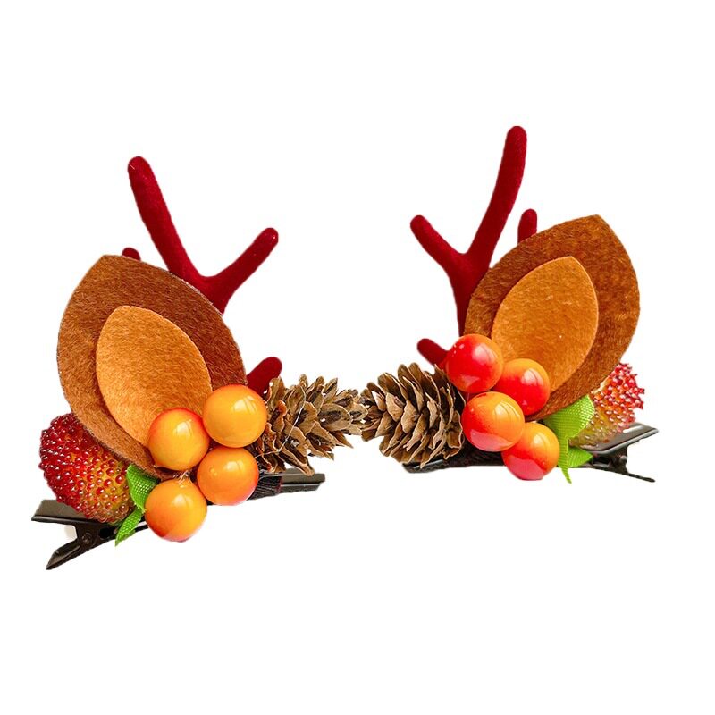 圣诞节头饰儿童发夹冬鹿角毛绒可爱拍照表演派对发卡一字夹 - 图3