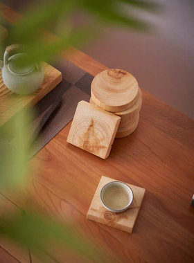 中式侘寂风实木茶杯垫崖柏隔热垫干泡茶台无漆茶盘木质锤纹板随形