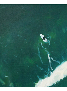 【特惠捡漏】Nina Brooke复刻艺术版画蓝绿色大海景游泳装饰画芯