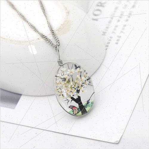 Europe Vintage Glass Crystal Botanical Necklace Time Double - 图0