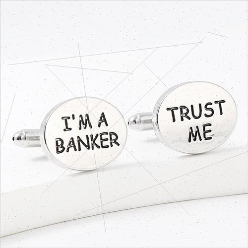 New Oval Letter IM A Banker Trust Me French Shirt Cufflinks - 图1