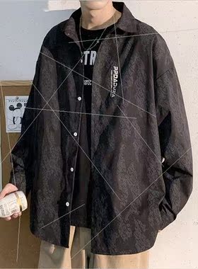 Long-sleeved shirt men 2023 fall new dark pattern printing s