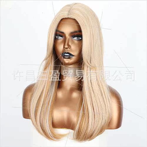 Europe fashion wig blonde pick dye middle parting eight bang - 图2