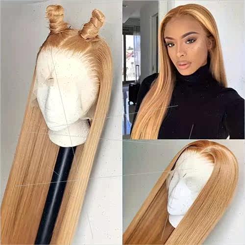 Europe fashion blonde wig front lace center parting long che - 图0
