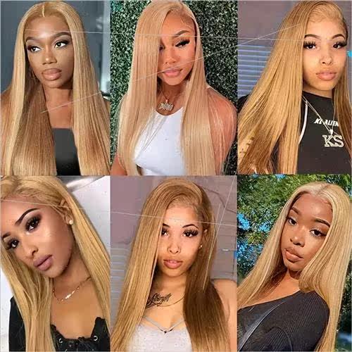 Europe fashion blonde wig front lace center parting long che - 图1
