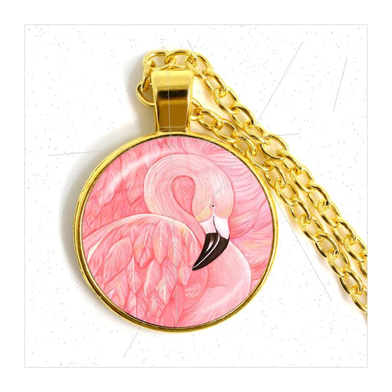 Time Gemstone Cute Cartoon Animal Flamingo Glass Pendant Nec-图3