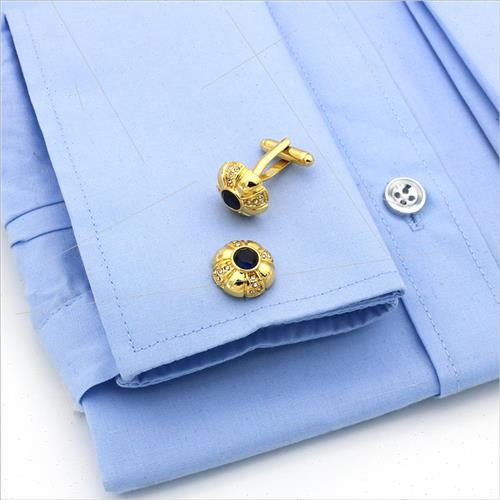 New Business mple Round Gold Flower Cufflinks Black Crystal - 图2