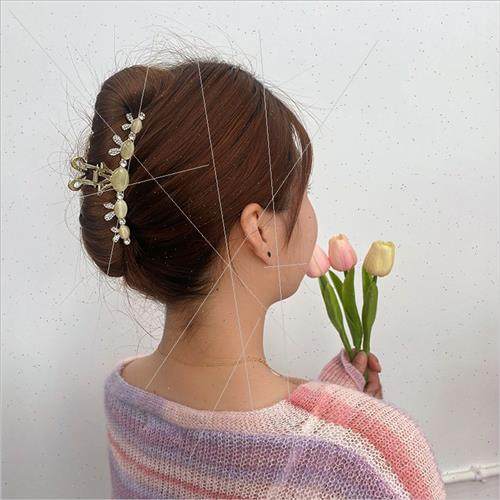 ins rabb ear hair clips metal large shark clip diamond encru - 图1