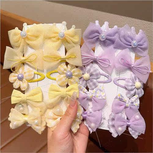 New children hair clips ltle girl mesh bow hair card cute fl - 图2