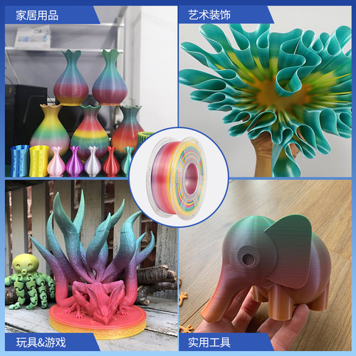 JAYO适用拓竹3D打印机彩虹渐变色PLA3D耗材丝绸光泽度耗材FDM耗材色带丰富丝绸质感P2S H2S 快造U1 - 图2
