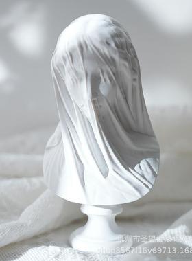 跨境新品哥特摆件民宿婚纱少女半身像戴面纱少女雕像艺术家居装饰
