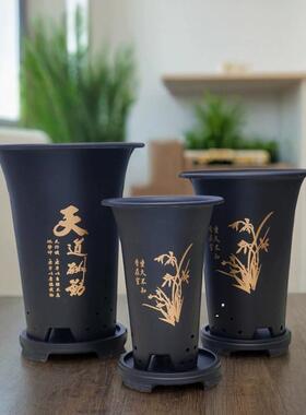 兰花盆透气养根专用花盆带侧孔加厚树脂大小号仿紫砂石斛高塑料盆