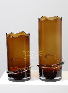现代简约棕色腰部缠丝琉璃花瓶样板间客厅餐厅售楼处桌面茶几软装