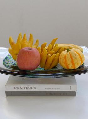 北欧创意轻奢风手工琉璃果盘客厅样板间高档不规则异形零食装饰盘