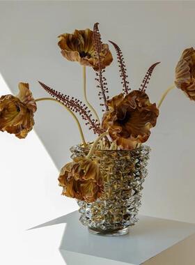 现代轻奢风厚重手工吹制玻璃花瓶摆件软装样板间客厅创意琉璃花器