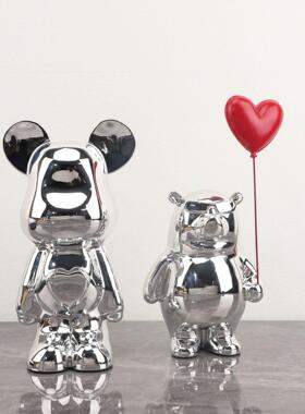 现代简约爱心气球熊摆件样板房客厅玄关儿童房家居桌面婚礼装饰品