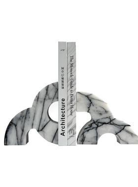 现代简约大理石书靠装饰品样板间展示柜书柜软装几何雕刻书档摆件