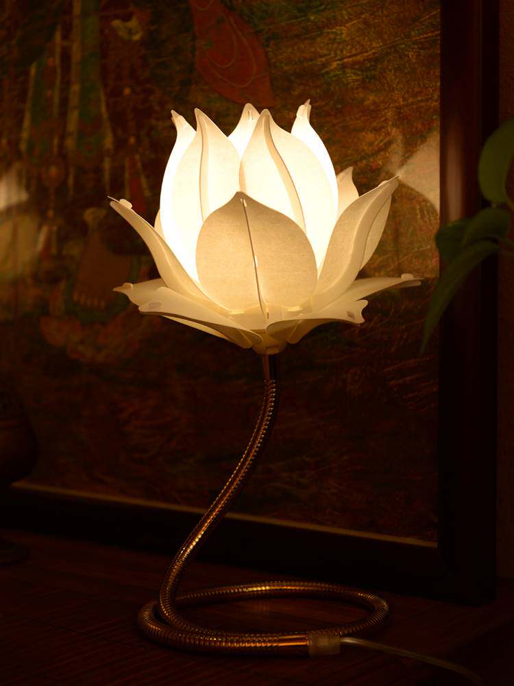 新中式禅意落地莲花灯寺院供佛灯复古荷花灯轻奢卧室床头台灯装饰