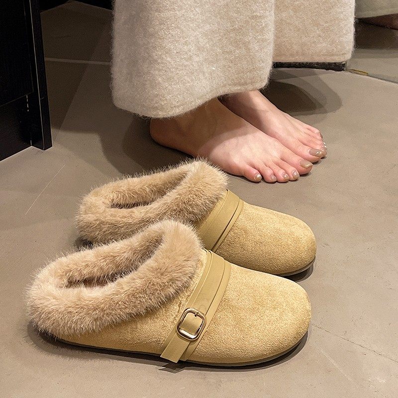 品牌真皮平底毛毛鞋女2025新款冬季外穿加绒保暖包头棉拖勃肯棉鞋,淘宝优惠券,粉丝福利购,淘宝优惠卷