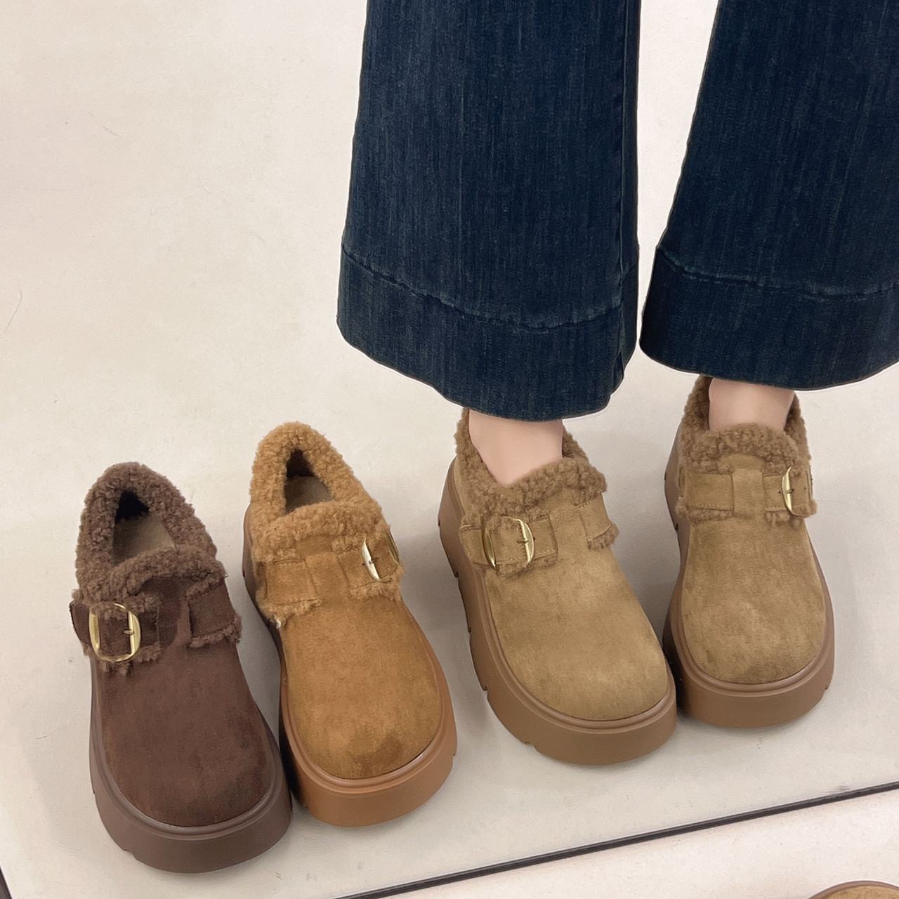 品牌真皮厚底毛绒雪地靴女款2025新款冬季加绒保暖勃肯鞋外穿棉鞋,淘宝优惠券,粉丝福利购,淘宝优惠卷