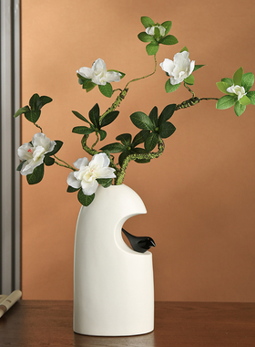 新中式喜鹊鸟花瓶摆件客厅插花假山花器摆件玄关酒柜艺术感装饰品