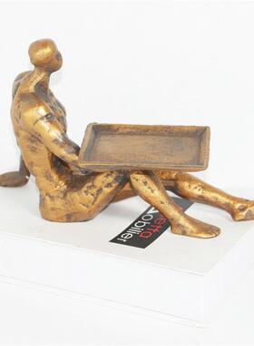 样板房间新中式摆件金属铸铁人物黑古铜色雕塑软装饰品后现代欧式