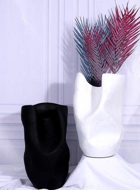 现代简约样板房现代创意几何树脂花瓶仿真干花花器桌面设计师摆件