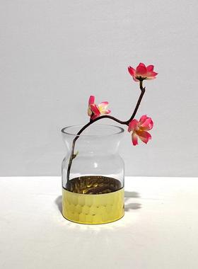 现代简约金色蜂窝刻磨玻璃花瓶摆件样板房设计插花装饰品桌面摆件