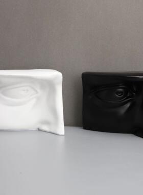 现代简约树脂五官半脸雕塑艺术摆件样板房客厅玄关家居桌面装饰品