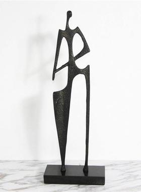 现代简约黑色抽象人物雕塑摆件样板房售楼处别墅书柜玄关软装饰品