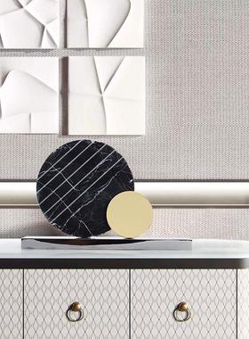 现代简约轻奢几何摆件样板房软装饰品大理石金属圆环屏风玄关摆设