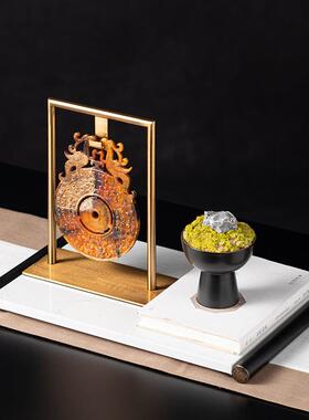 高档新中式茶室软装展示柜博古架茶台书房陈列装饰品搭配玉璧摆件