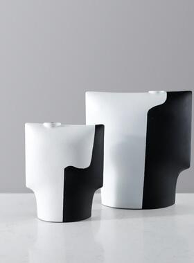 现代意式极简新中式小口树脂黑白树脂花器售楼处样板房装饰瓶摆件
