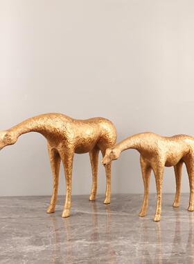 欧式轻奢几何金属动物雕塑艺术摆件玄关书房酒店电视柜家居装饰品