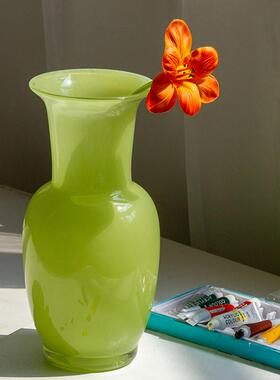 现代简约彩色瓷粉敞口梅瓶中古风创意玻璃花瓶客厅电视柜玄关装饰