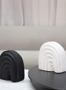 欧式轻奢黑白树脂线条几何拱门创意摆件客厅玄关电视柜家居装饰品