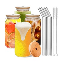 Cross Border Packaging With Straw High Boron Silicon High Temperature Resistant Glass Jars Net Red Cola Cups Various Drinks Glass Cups