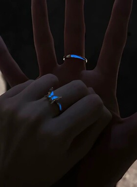 很难不爱！梦幻蓝蝶戒指女ins小众设计感开口可调节银河夜光情侣