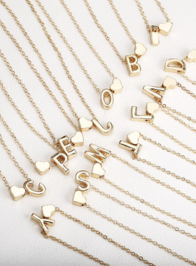 精美欧美简约毛衣链桃心形字母吊坠项链女式锁骨项饰